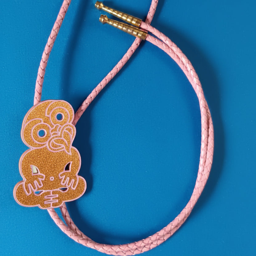 TIKI BOLO TIE - PINK LEATHER CORD